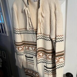 Nordstrom Cream and Brown Patterned Cardigan with hood